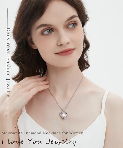 Moissanite Heart Necklaces for Women Wife, S925 'I LOVE YOU' 1-3 Carat Diamond-like Jewelry, Anniversary Birthday Gifts for Women, Birthday Gift Ideas for Wife, Women's Necklaces for Her Girlfriend4