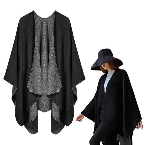 Damen Poncho Schal - Poncho Damen Winter,Strick Cape,Winddichte Warme Ponchos,Kap-Schal Strick Ponchos,Reversible Schal Umhängetuch Cape,Frauen Umhang für Geschenke...