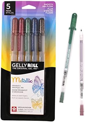 SAKURA Gelly Roll Metallic Gel Pens - Medium Point Ink Pens for Scrapbook, Journals, or Drawing - Medium Line - Dark Metallic Ink - 5 Pack
