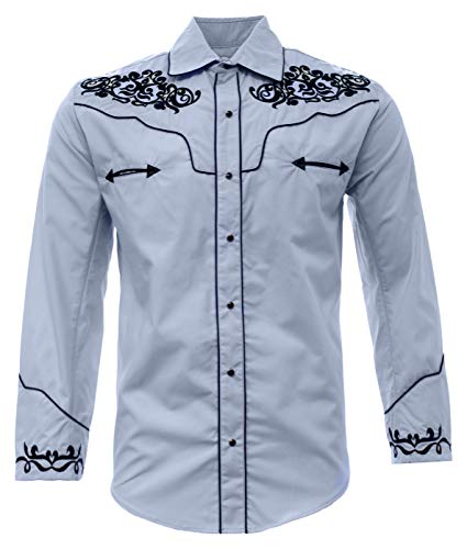 El General Men's Charro Shirt Camisa Vaquera Western Wear Baby Blue