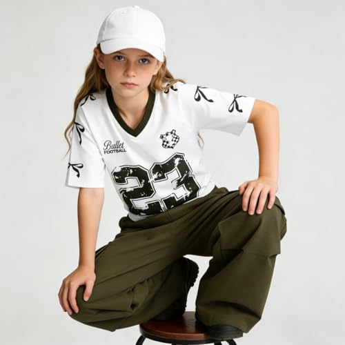 Image of Tween Girls Clothes Short Sleeve Graphic T-Shirt Top + Cargo Pants 2pcs Outfit Set, Size 7-15Years