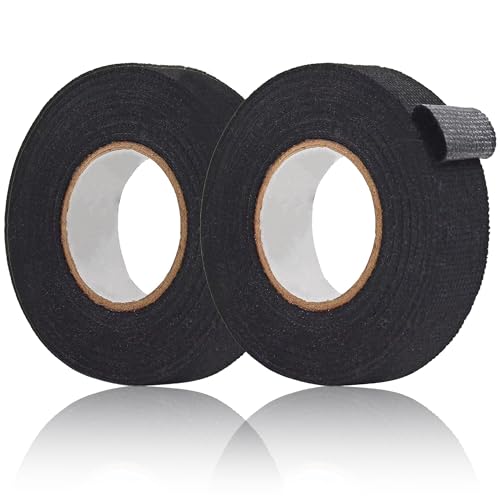 Rayconup 2 Stück Gewebeband Schwarz, KFZ Kabelbaum Klebeband, Selbstklebend Tuch Gewebeband Textilklebeband Isolierband Schwarz für Auto Kabelbäume(19mm x 15m)