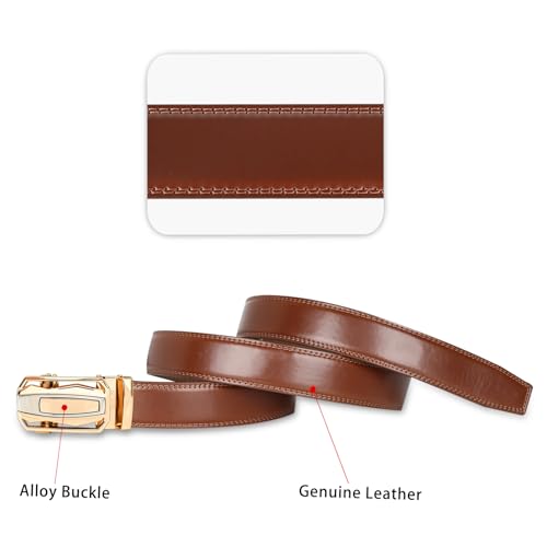 Image of Aurolran Men&Womens Leather Dress Belt Business Automatic Buckle Belt Color-Black Silver Gold