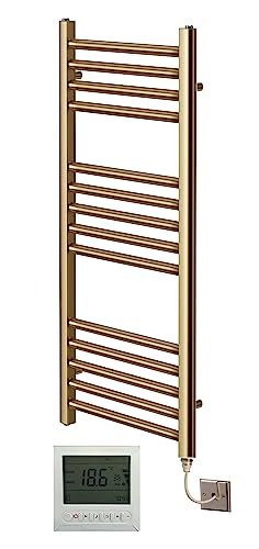 Greened House Scaldasalviette elettrico in ottone spazzolato dritto, 400 mm di larghezza x 800 mm di altezza, termostato + timer e termostato