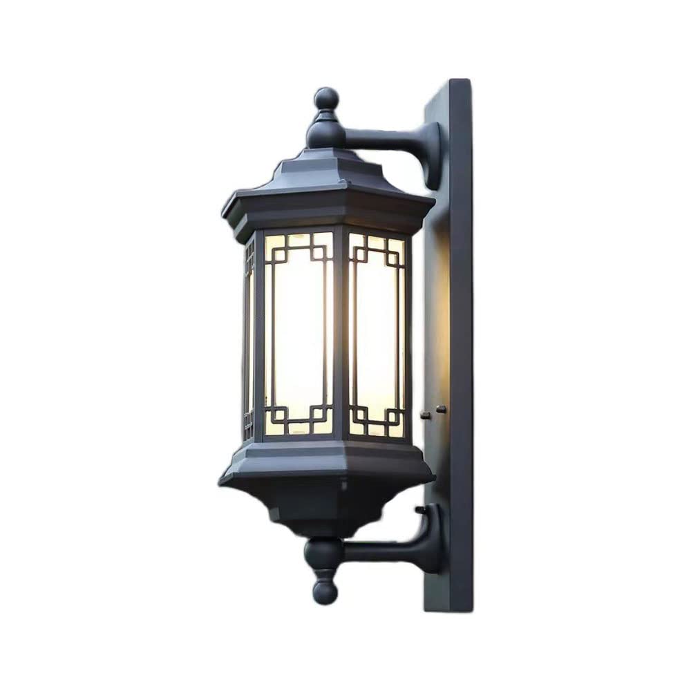 NHPJFDC E27 Chinese Style Outdoor Wall Lamp - IP65 Waterproof Black Sconce for Garden, Courtyard, and Entrance Lighting