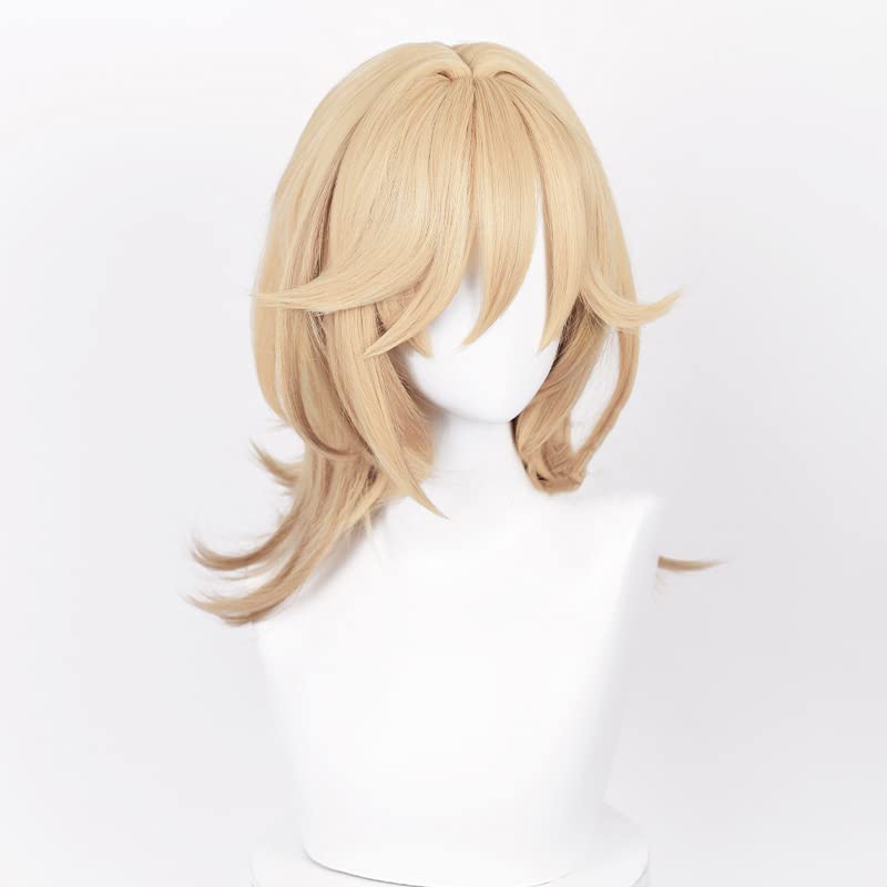Kaveh Wig Sumeru Gold Gradient Brown Straight Synthetic Hair 50cm Lifelike Party Natural Cosplay Wigs with Bangs (GLDBRO)