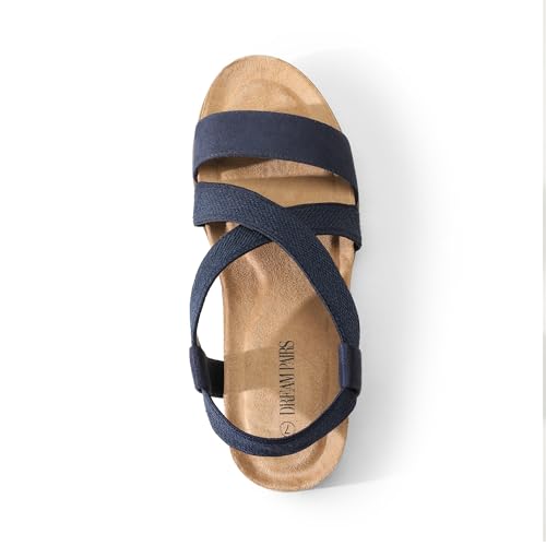 DREAM PAIRS Women's Comfortable Low Wedge Sandals, Open Toe Slip On Strappy Flat Sandals Light-weight Summer Shoes