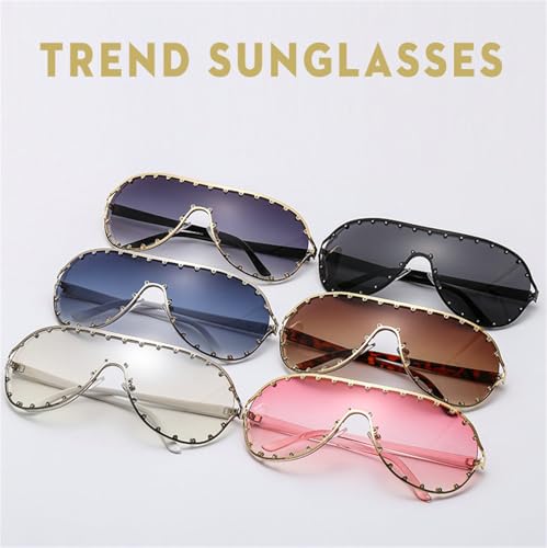 helena Oversized Pilot Sunglasses Women Fashion One Piece rivetSun Glasses Mask Goggle Trendy Metal Frame Oval Shades S674