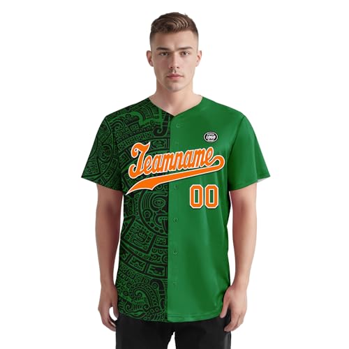 Custom Aztec Print Baseball Jersey, Mexican Cultural Pattern Softball Shirts for Streetwear Athletic miniatura 2