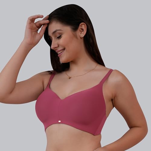 Image of SOIE Women's Full Coverage Padded Non-Wired Seamless T-Shirt Bra | Ultra Soft Nylon Spandex with Adjustable Straps, Side Support & Smooth Invisible Finish