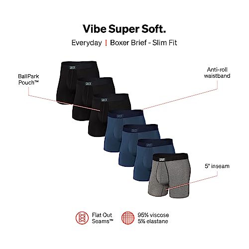 SAXX Underwear Co. Men's Underwear with Pouch Vibe Super Soft Boxer Brief 7Pk, Black/Grey Htr/Navy, X-Large2