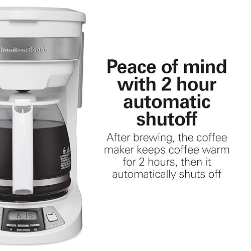 Image of Hamilton Beach 12 Cup Programmable Drip Coffee Maker Machine, Regular & Bold Brew Options, Auto Pause and Pour, Glass Carafe, White (46294J)