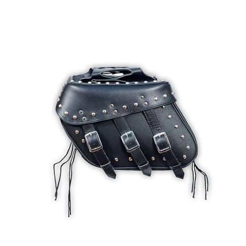 Alforja para motocicleta de cuero con tachuelas y 3 correas ajustables (Negra) miniatura 1