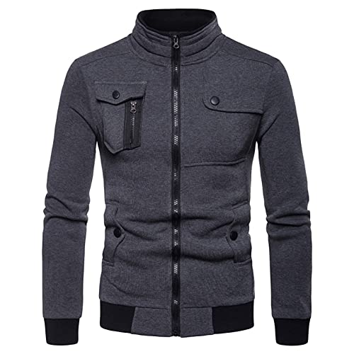 Maiyifu-GJ Men Cotton Lightweight Jacket Full Zip Outdoor Military Jackets Windbreaker Hiking Hunting Coat with Multi Pockets (Dark Grey,Medium)