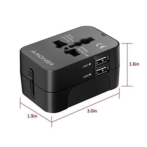 Travel Adapter, Amoner Worldwide All in One Universal Power Wall Charger AC Power Plug Adapter with Dual USB Charging Ports for USA EU UK AUS Cell Phone Laptop - Thumbnail 5