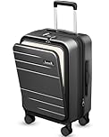 LUGGEX Carry On Luggage for Airplanes - Expandable Polycarbonate Hard Shell Suitcase with Laptop Compartment (Black, 20 Inch)
