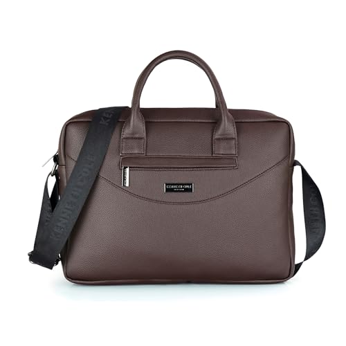 Image of KENNETH COLE Unisex Professional 15 Inch Laptop Bag | Premium Glossy Textured PU Lightweight Briefcase Bag | Adjustable Shoulder Strap, for Work, Business and Travel