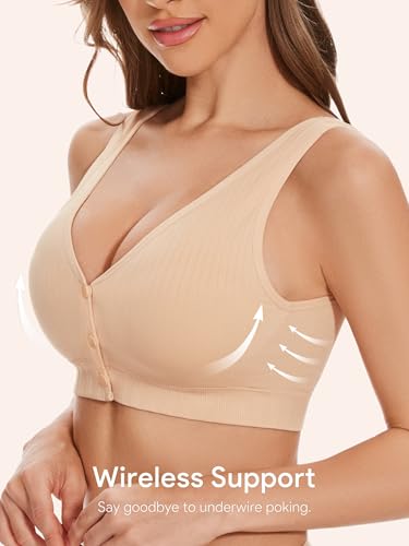 Image of Angelhood Front Close Wireless Bras for Women, Smoothing Padded Bralette, Comfortable Snap Closing Bras, 4 Pack