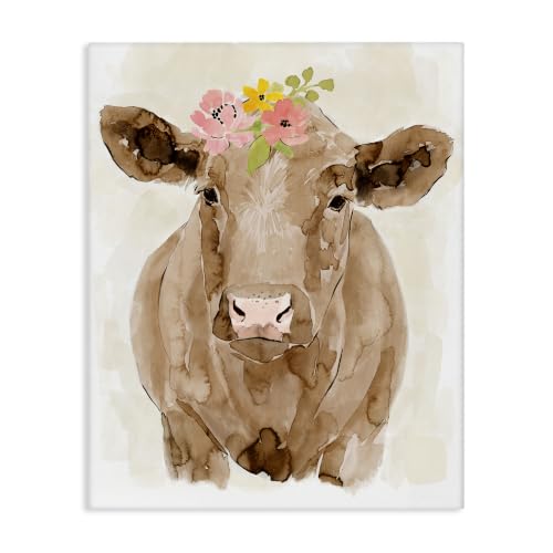 Stupell Industries 'Delicate Blooms Cow Portrait'| Canvas Art
