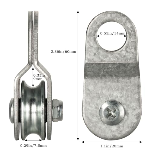SHINICO 10Pack Small Snatch Cable Pulley Block for 6mm / 0.23 Inch Wire Rope, Single Pulley Wheel Bearing Inside, Load 70 LB
