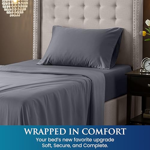 Image of Utopia Bedding Twin Sheet Set, Soft Microfiber 3 Piece Bed Sheets with 15 inch Deep Pocket - Easy Care Brushed Microfiber (Twin, Extra Light Grey)