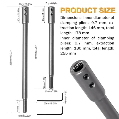 Pilikoll 2 Stück Bohrerverlängerung für Forstner-Bit-Set, 17,8 cm und 25,4 cm, extra lange Forstner-Bit-Verlängerung mit Sechskantschlüssel, Forstner-Bit-Verlängerung für Holzwender, Möbel, Tischlerei