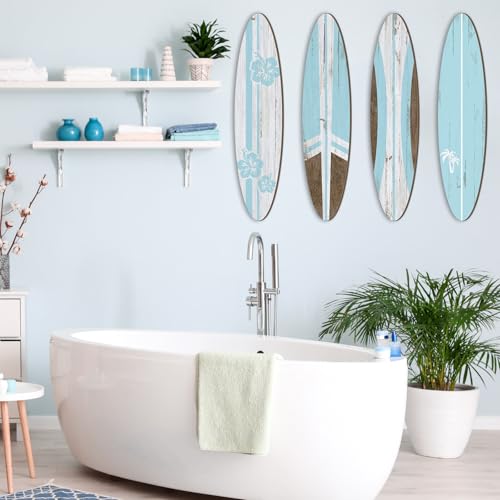 Threan 4 Pcs Large Surfboard Wall Decors Girls Boys Wooden Beach Room Decor 23.6" x 5.4" Preppy Surf Board Hanging Signs Aesthetic Tropical Wall Art for Bedroom Living Room Bathroom Decors(Blue) - Image 4