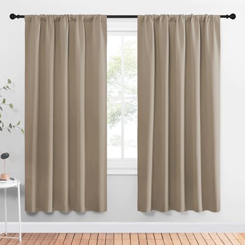 NICETOWN Window Curtains Blackout Drapes, Taupe, 1 Pair, 52 by 72-Inch, Thermal Insulated Solid Rod Pocket Blackout Curtains/Draperies for Living Room
