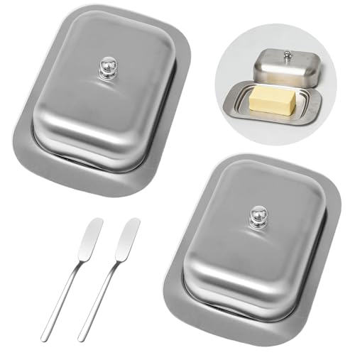 Bofanze 2 Pièces Beurrier en Acier Inoxydable avec Couvercle Beurriers avec Poignée Boite a beurre pour Frigo beurrier de Table Rectangulaire pour le Beurre,...