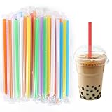 [50Pcs Individually Wrapped] Disposable Plastic Smoothie Boba Straws - 9.45