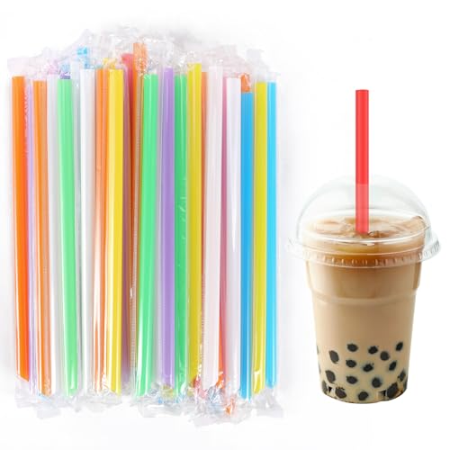 [50Pcs Individually Wrapped] Disposable Plastic Smoothie Boba Straws - 9.45