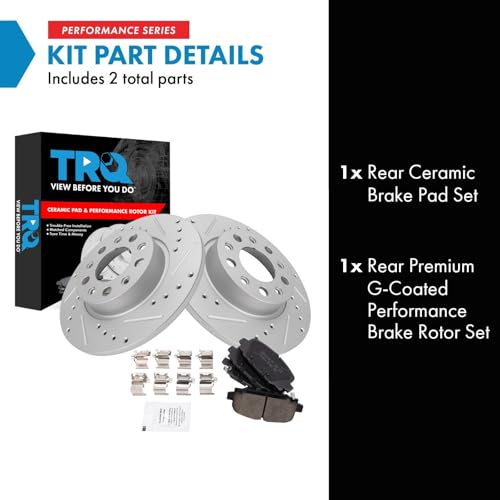 Image of TRQ Performance Rear Brake Pad and Rotor Set Ceramic Drilled Slotted Coated Compatible with 2018-2022 Jeep Compass