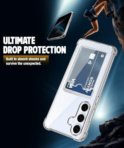 Image of WOW IMAGINE Transparent Back Cover Case for Samsung Galaxy S24 FE 5G | Flexible Built-in Slim Card Pockets Wallet | 360 Camera Protection TPU | Soft Silicone Mobile Cover - Transparent