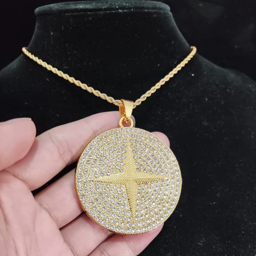 Hip Hop Round Pendant Necklace Crystal Cuban Chain Iced Out for Men Women, Iced Out Pendant, Iced Out Chain for Men Women, Hip Hop Cuban Chains Necklace Pendant3