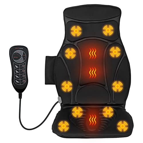 Wellhut Massage Seat Cushion Back Massager With Heat, 10 Vibration Nodes & 2 Heat Pads, Back Massager For Waist Hips Muscle Pain Relief, Back Massager Chair Pad For Home Office Use #TOP22