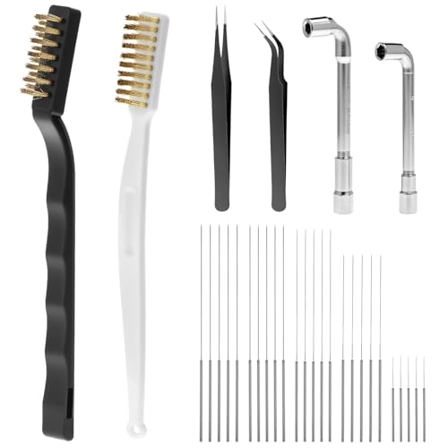 QWORK 26-Piece 3D Printer Nozzle Wrench Maintenance Kit, 20 Cleaning Pins, 2 L-Shaped Wrench Tools, 2 Tweezers, 2 Tweeze