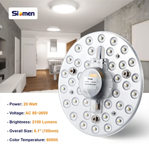 Siomen 6" 20W 2100Lm 6000K Ac85~265V Max 277V,Led Light Engine Retrofit Kit For Ceiling Fan Light,Led Light Board Panel For Ceiling Flush Light Circle Fluorescent Bulb Replacement #TOP1