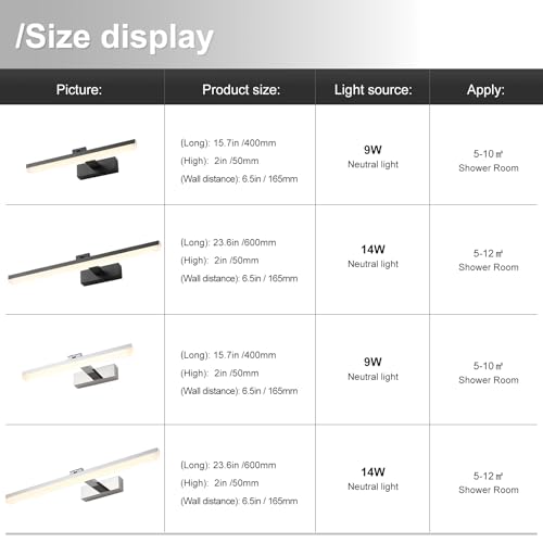 Pasoar LED Spiegellampe Bad 40cm, Drehung Spiegellampen Spiegel für bad IP44, Spiegelleuchte Badezimmer 12W LED Badspiegelleuchten Badezimmerspiegel, Neutral Weiß 4000K, Chrom