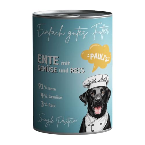 Produktbild von PAULI's Nassfutter Ente mit Gemüse und Reis - 6 x 400 g