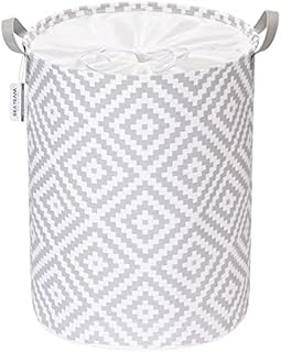 Sea Team Tree Pattern Laundry Hamper Canvas Fabric Laundry Basket Collapsible Storage Bin with PU Leather Handles and Drawstring Closure, 19.7 by 15.7 inches, Waterproof Inner, Grey