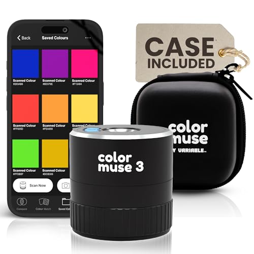 COLOR MUSE 3 dispositivos portáteis de correspondência de cores e scanner de tinta com estojo protetor de viagem – Sensor de colorímetro digital sem fio para cores precisas – Tamanho de bolso, fácil