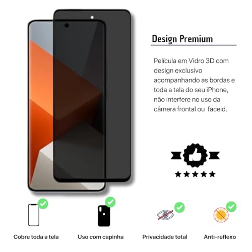 Capa Capinha Case Anti Shock Transparente + Película De Vidro 3D Privacidade Anti Spy Tela Toda Para