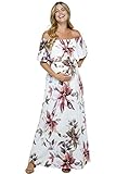 Women's Off Shoulder Ruffle Maxi Maternity Dress (Ivory Flower, XL)