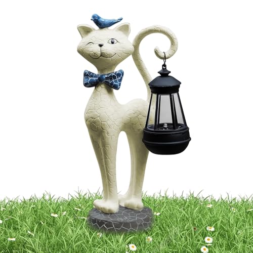 Gato solar – Estatuas de gatito | Decoración de farol de resina impermeable para porche, patio, balcón, patio al aire libre, mujeres y abuelas