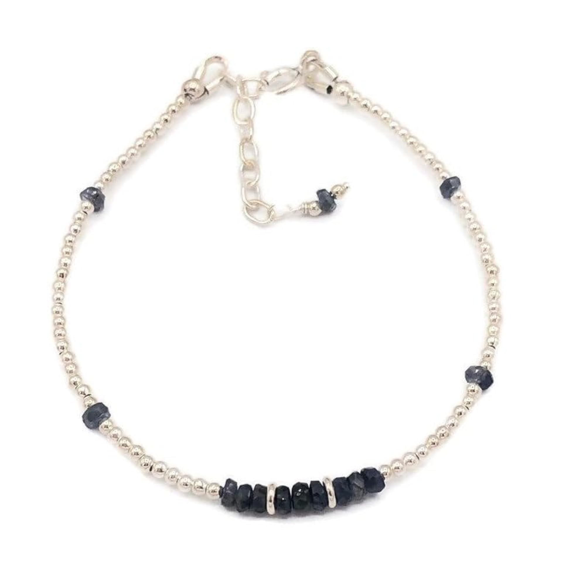 Blue Sapphire Rondelle Beaded Bracelet, Adjustable Silver Lock, Unisex
