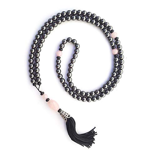 JAPAMALA 108 CONTAS HEMATITA COM QUARTZO ROSA