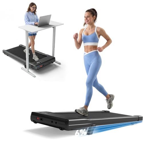 DeerRun Under Desk Walking Pad Treadmill with 6% Manual Incline, 0.6-3.8 MPH Walking Speed, 2.5 HP, 300 lb Capacity, App & Remote Control, for Home Office & Small Spaces