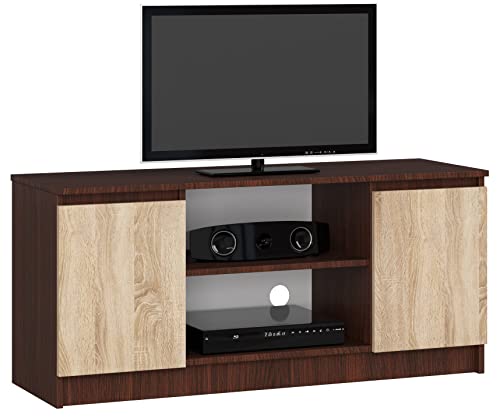 AKORD Meuble TV K-120 | Classique Meuble Télé | Banc TV | Moderne Meuble Television | H55 x L120 x P40 cm, Poids 30 kg | Couleur: Wengé/Chêne Sonoma