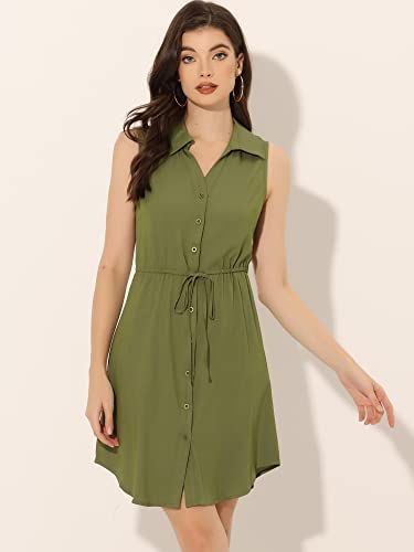 Image of Allegra K Women's Chambray Dress Sleeveless Button Down Jean Denim Shirt Dresses