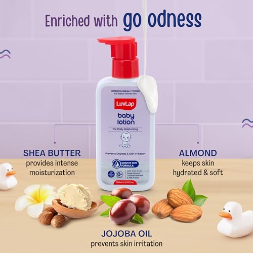 Image of LuvLap Baby Lotion with Milk Protein - 200ml, Suitable for Baby's Delicate Skin, 24 Hour Protection for Sensitive Skin, Shea Butter and VIT E, Paraben Free, Sweet Almond Oil, Dermatologically Tested